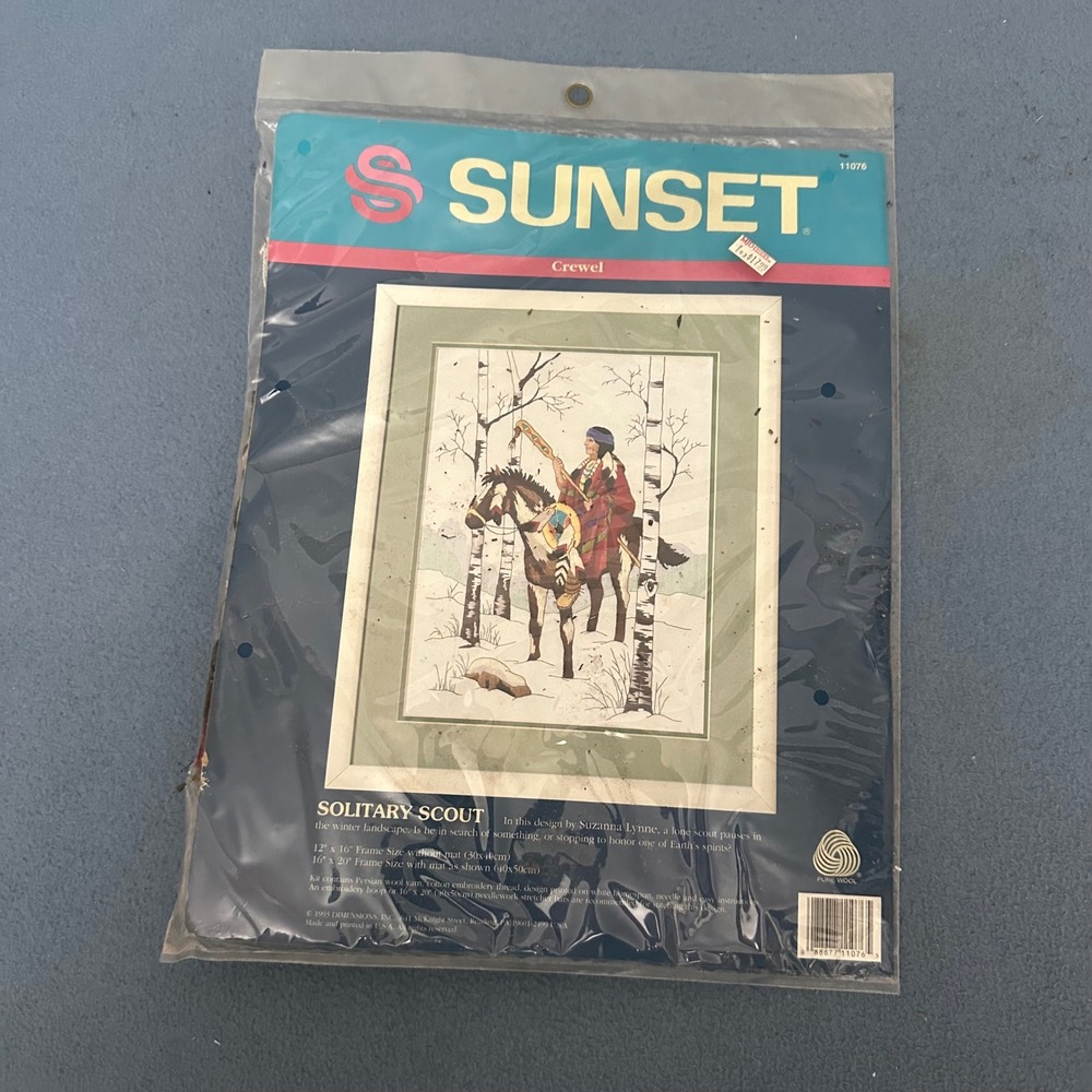 Vintage 1993 Sunset Crewel Kit Solitary Scout Suzanna Lynne 11076 Winter Horse